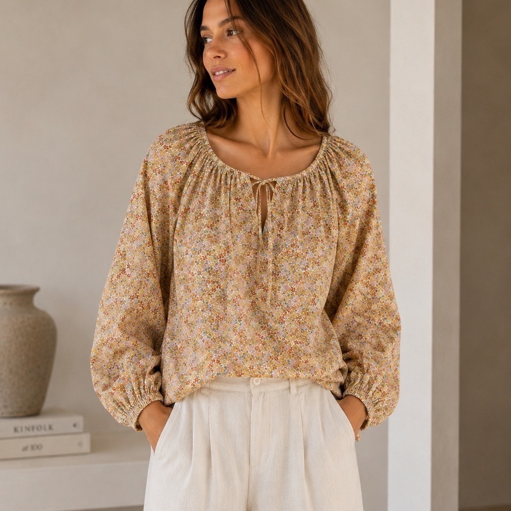 Emerson Fry Rakel Floral Blouse Womens S June Calico Balloon Sleeve Boho